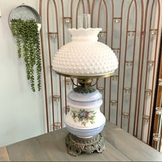 Vtg Milk Glass Hobnail Hurricane Lamp
