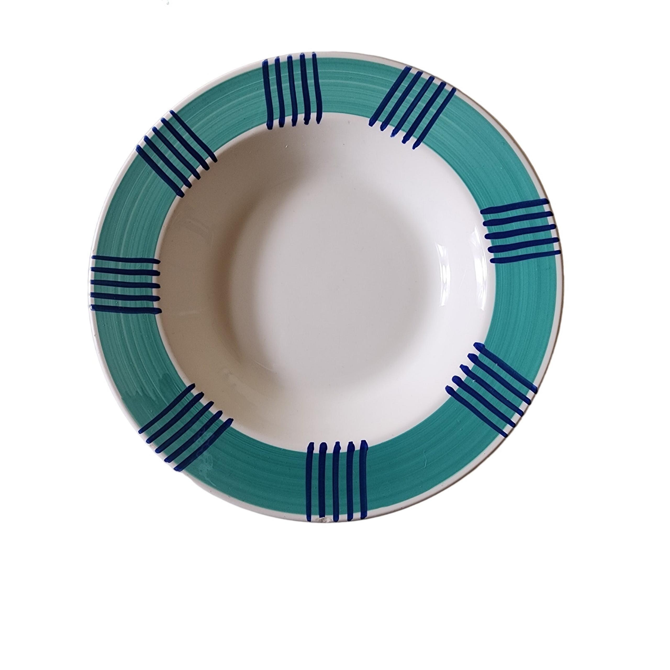 PIER 1 IMPORTS Made in Italy Teal Rimmed Bowls with Lines - Set of 2
