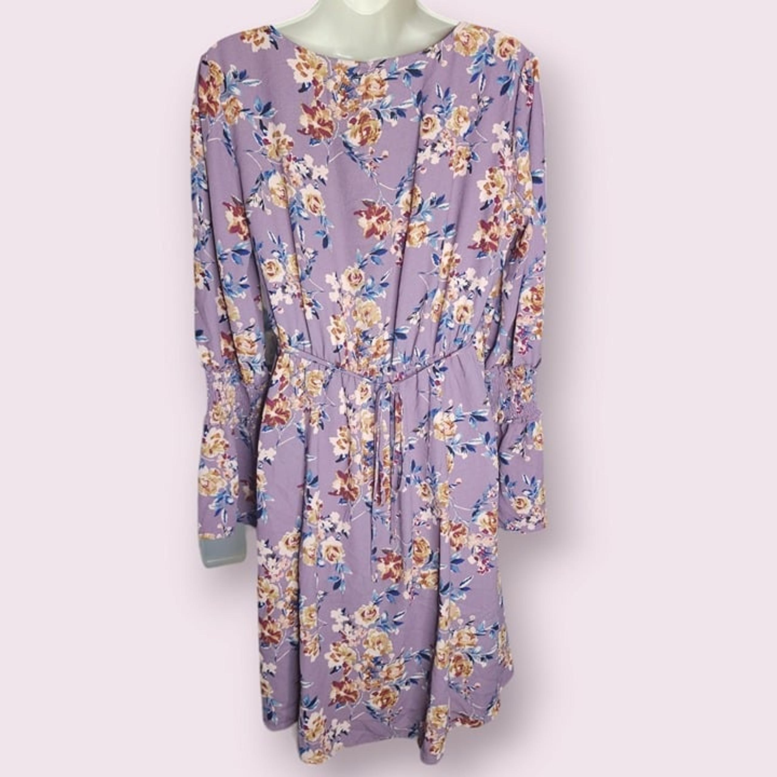Xhilaration Womens Lavender Long Sleeve Floral Print Midi Dress Size M