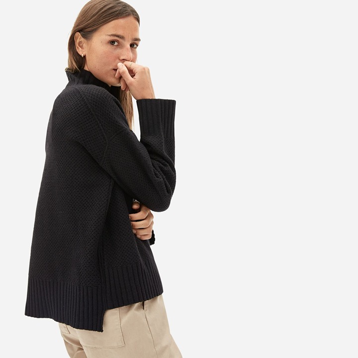 Everlane The Cashmere Stroopwafel Turtleneck Sweater Oversized Black XXS