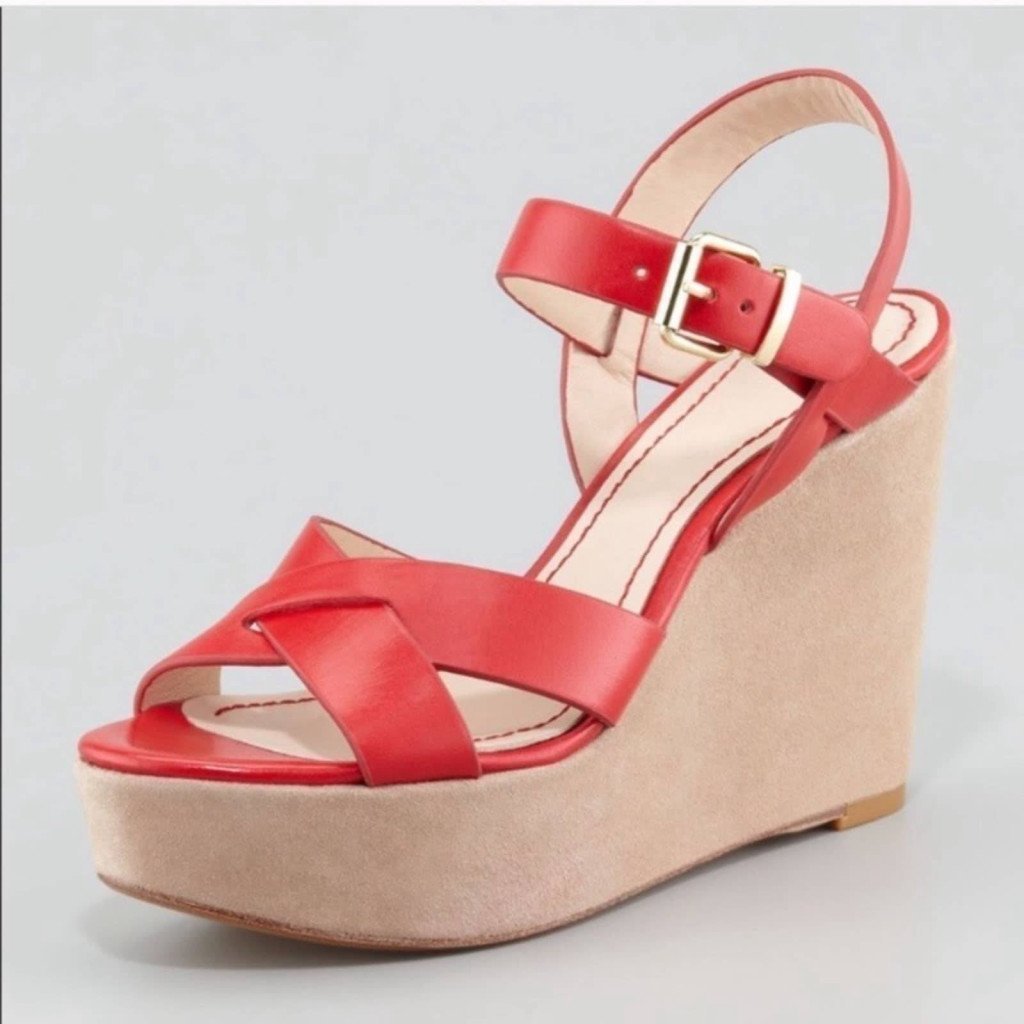 NWOT Pour la Victoire red leather wedge sandals