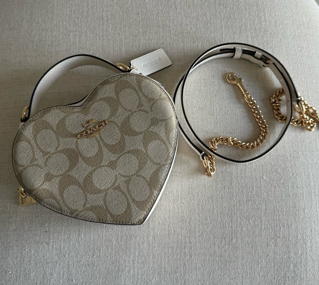 COACH Heart Crossbody Bag Signature Canvas Leather Khaki