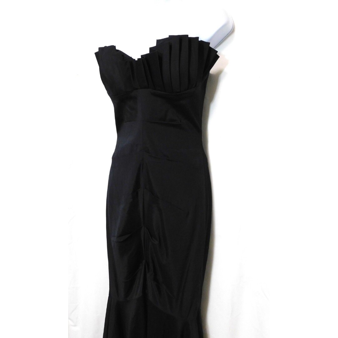 Cache VTG Y2K Mermaid Strapless Wiggle Dress 8 Maxi Black Pleated Sexy Evening
