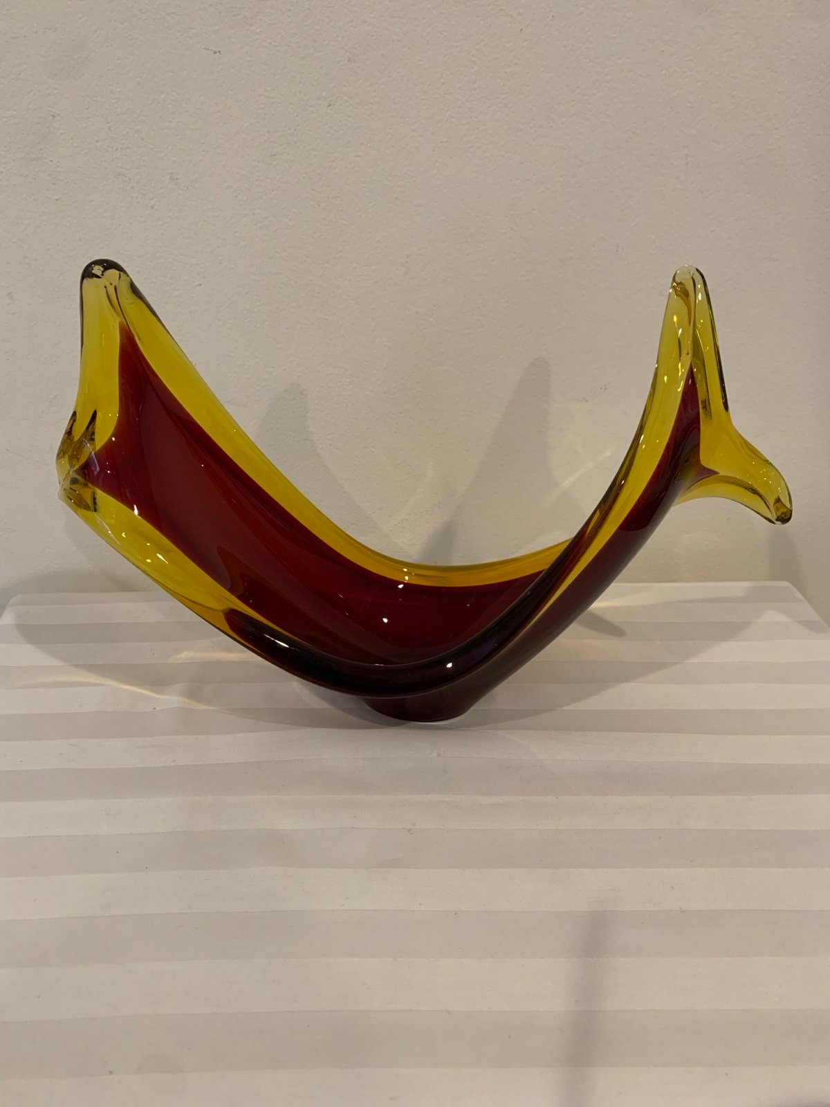 Venezia Murano Red Yellow Sculptural Art Glass Bowl