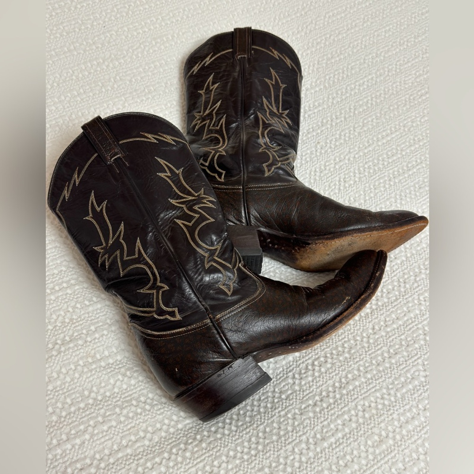 TONY LAMA Vintage Brown Leather Western Work Riding Cowboy Boots Men's Sz 8 EEE