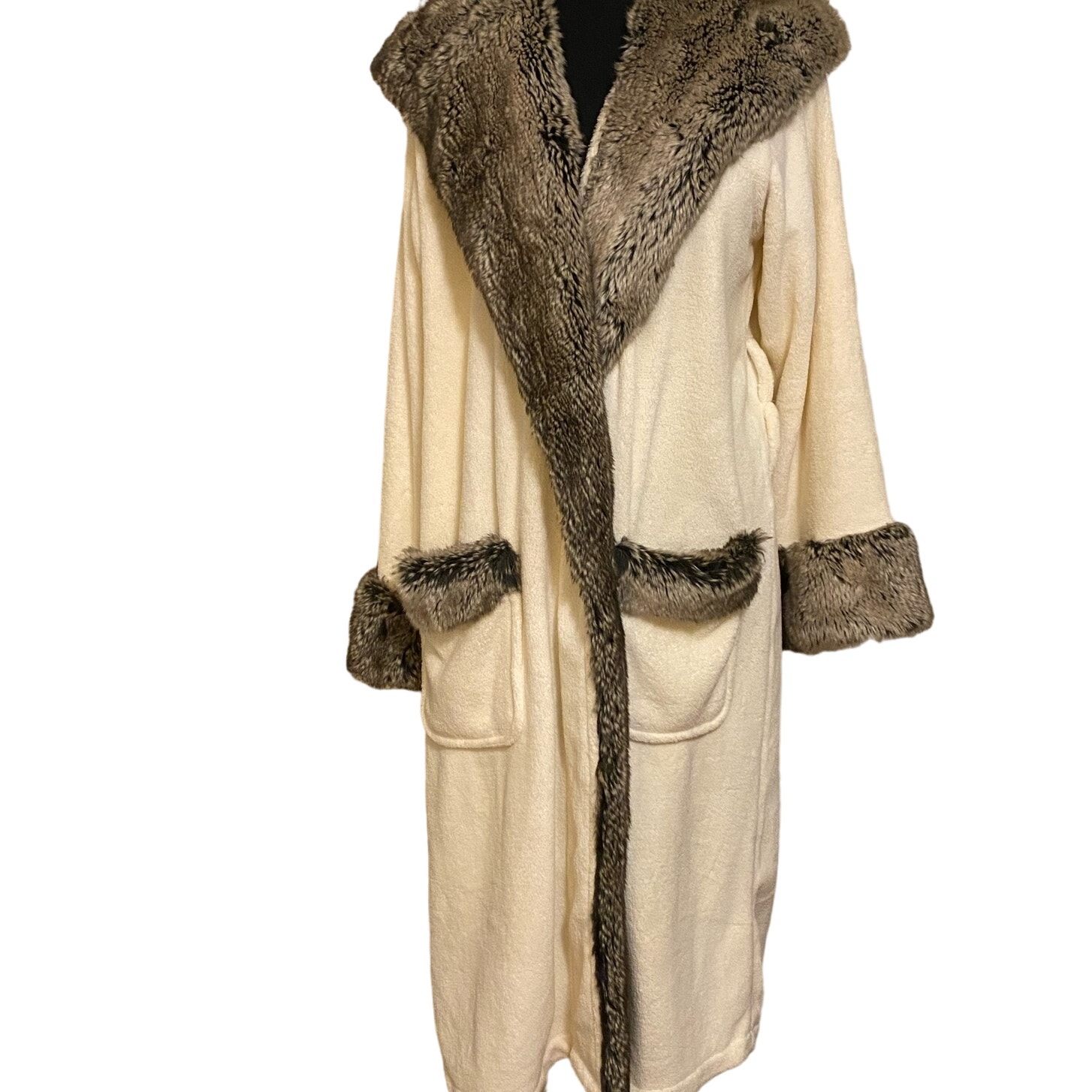Pottery Barn Faux Fur Trimmed Plush Hooded Robe *No Belt*
