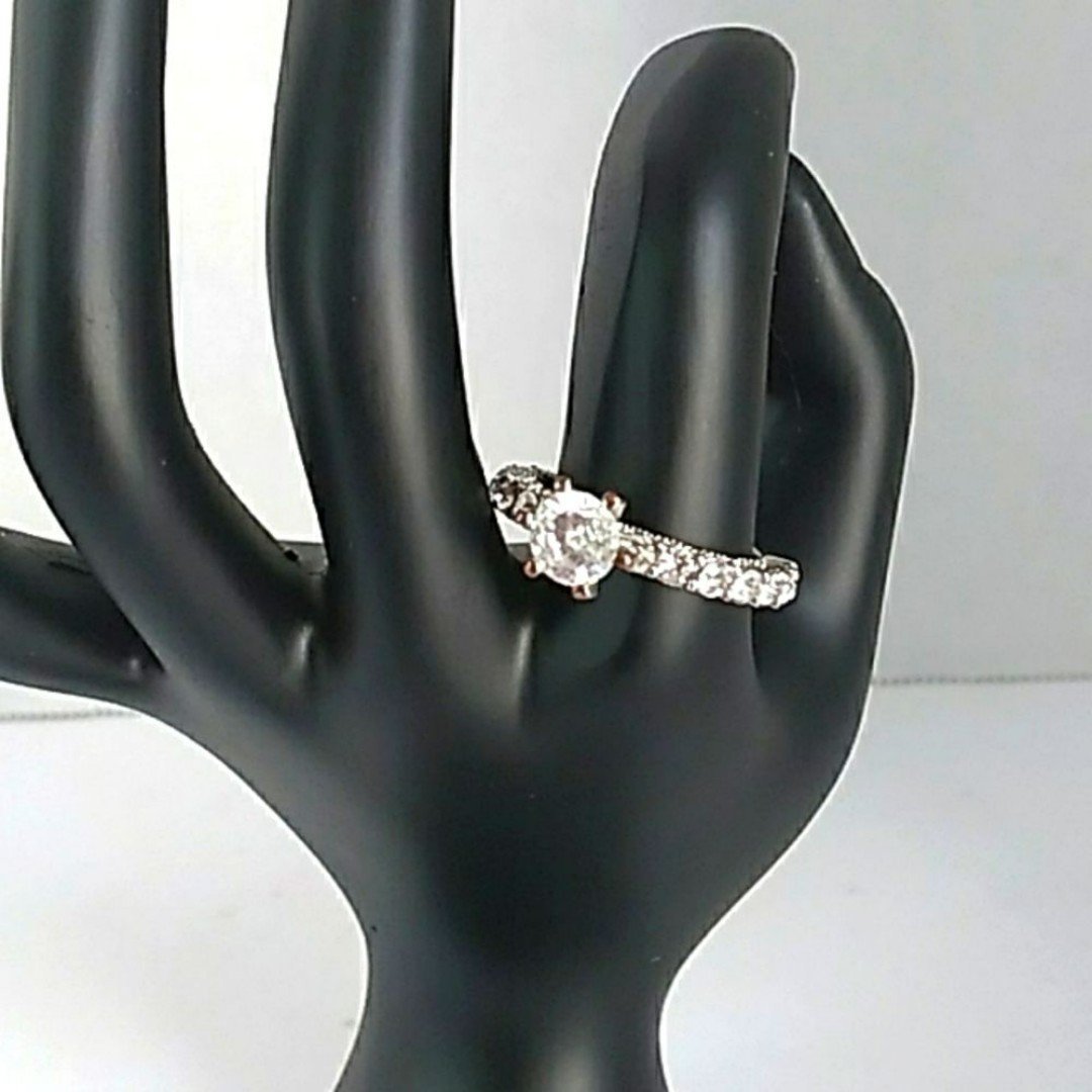 Elegant Crystal Engagement Ring with Pave Band and Solitaire Center Stone