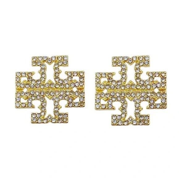 Tory Burch Britten Pave Stud Earring in Gold.