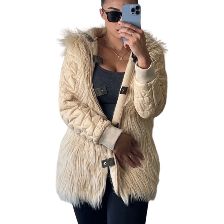 Vintage Faux Fur Coat Jacket with Hood