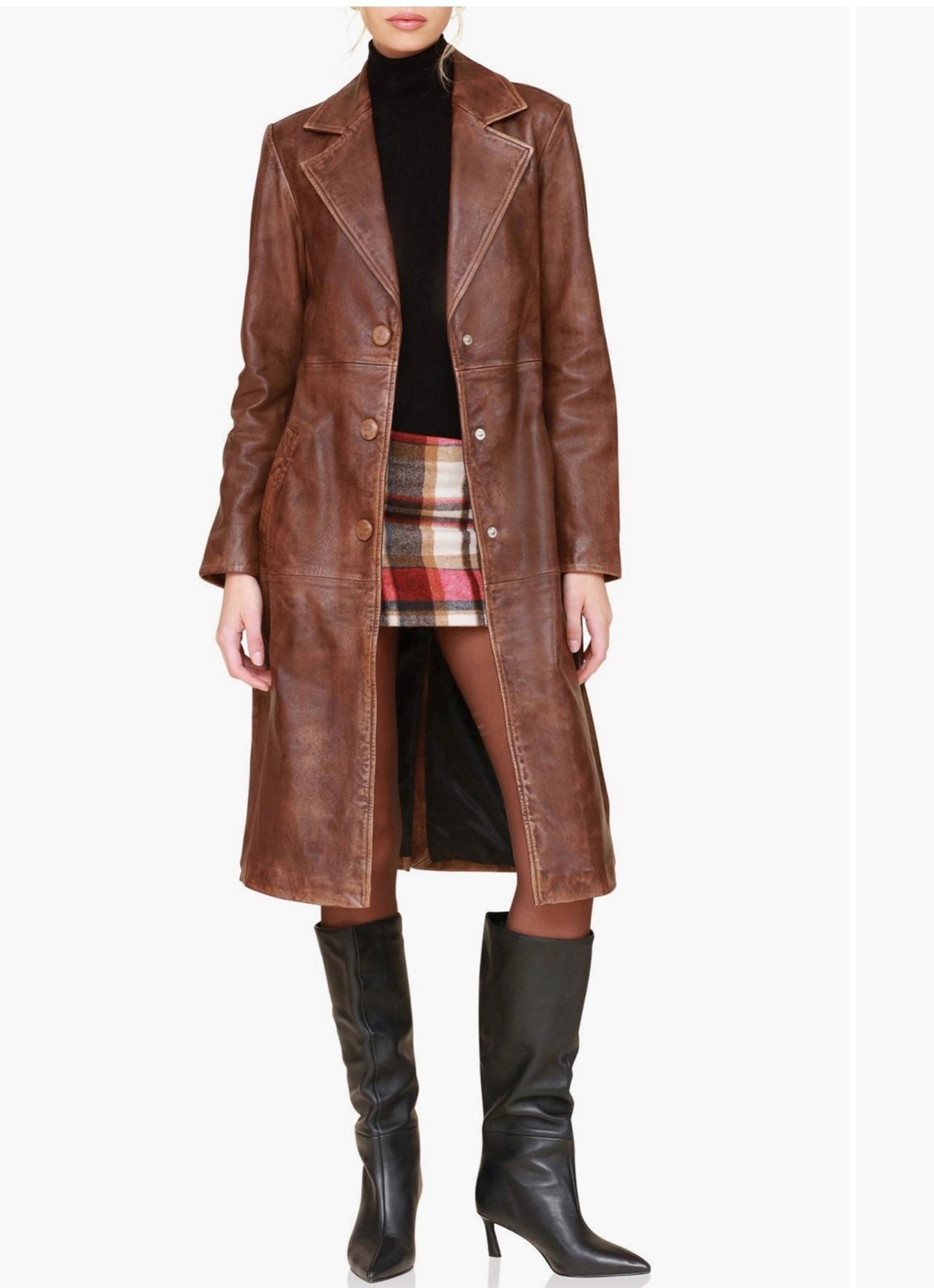 Avec Les Filles Brown Trench Coat High-Quality Leather Buttery Soft