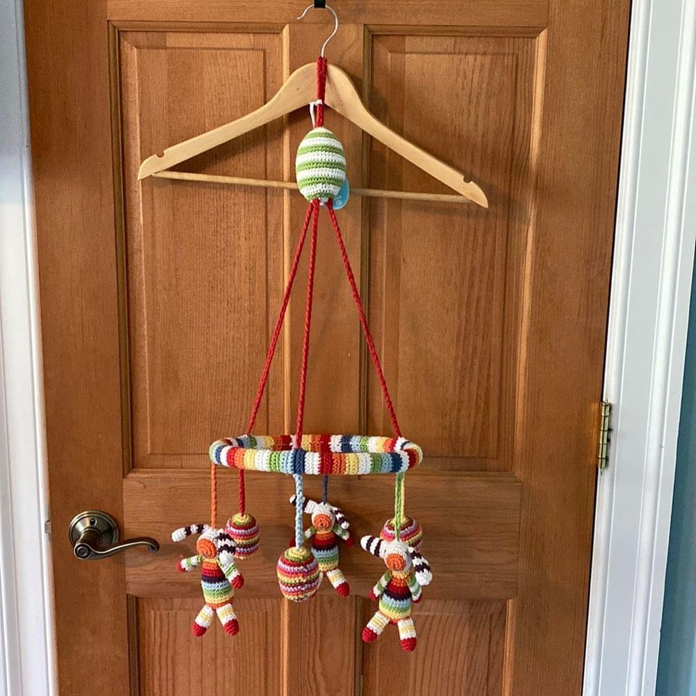 Pebble Child Handmade Fair Trade Rainbow Bunny Baby Nursey Mobile NEW NWT