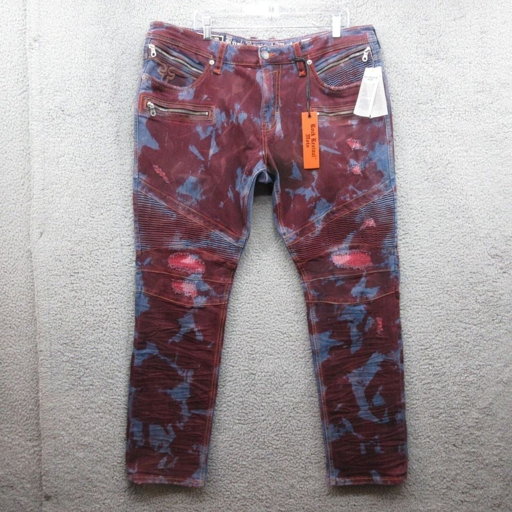 Rock Revival Elroy Moto Skinny Acid Wash Biker Jeans Pants Mens 40 Purple S202