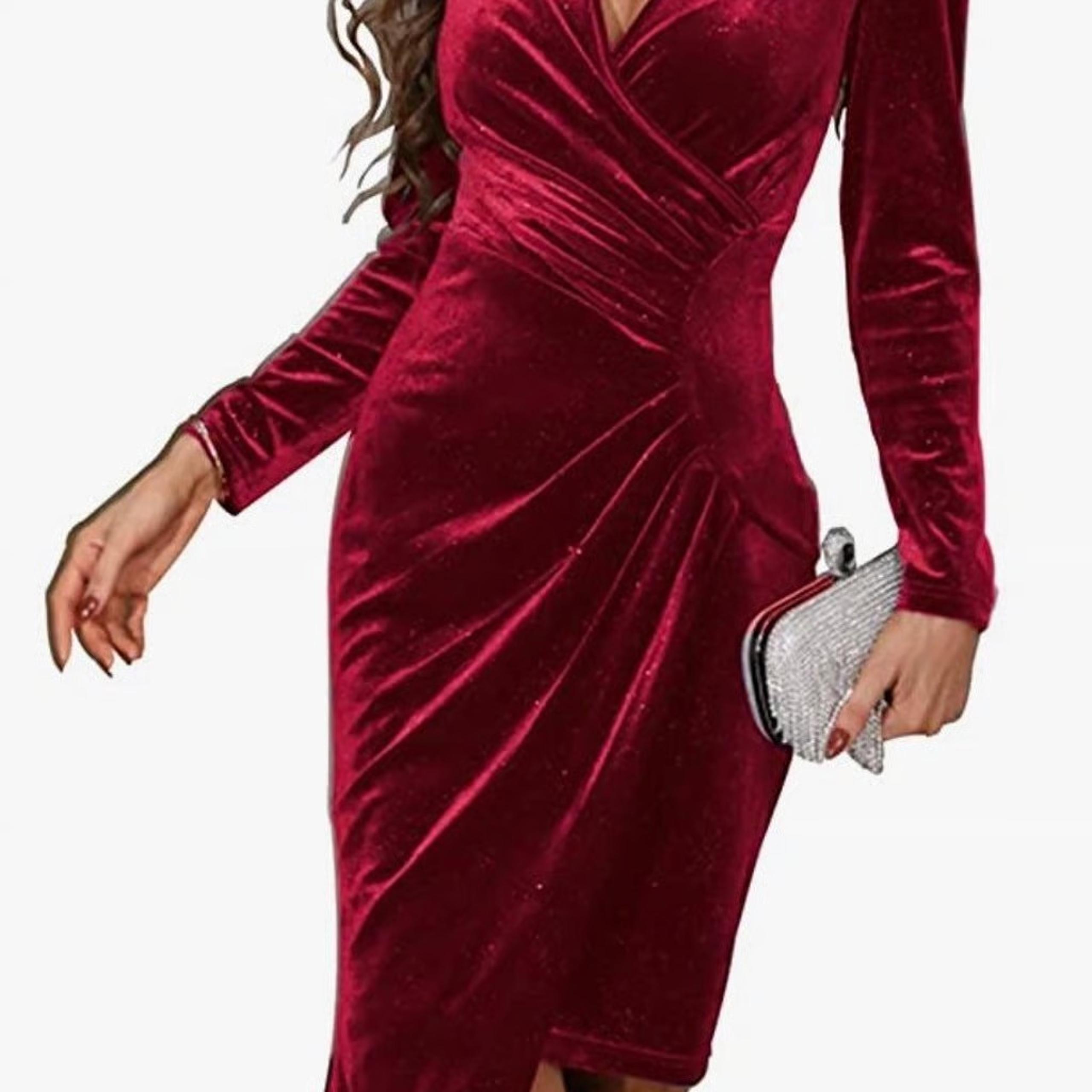 Women's Ruched Bodycon Velvet Dress Long