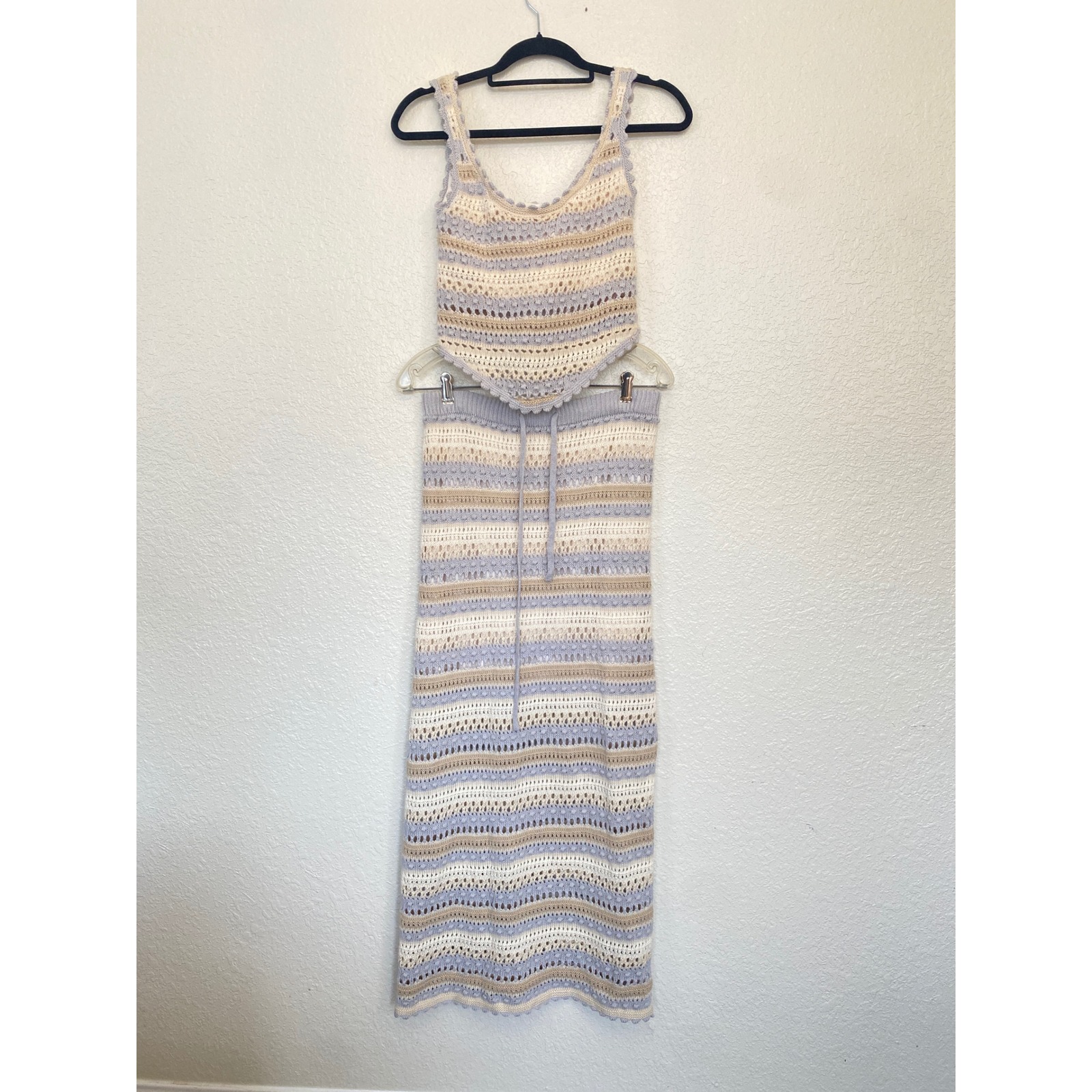 NWOT Jessica Simpson Tank Top Sweater & Maxi Skirt Crochet Blue & Ivory Medium