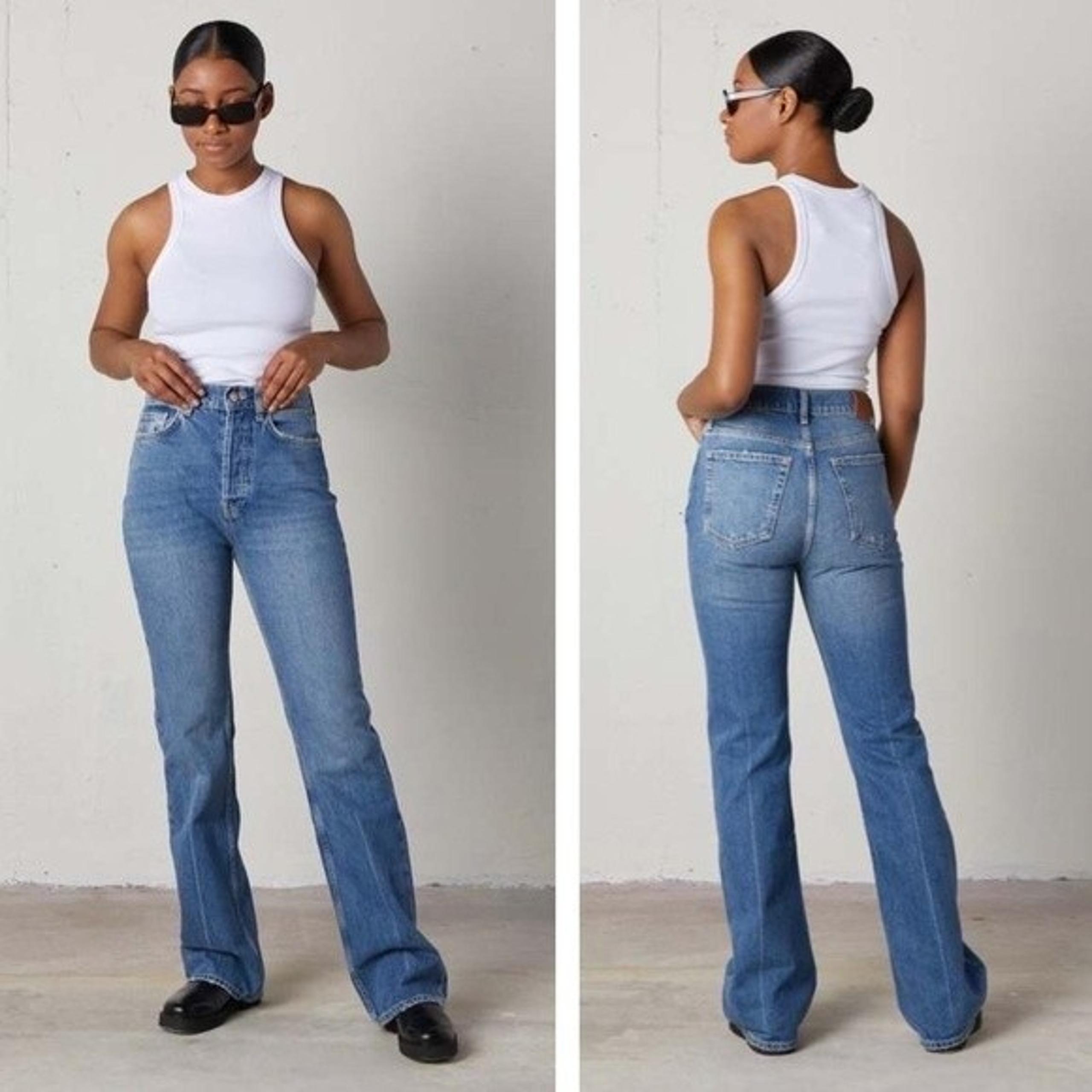 New! Anine Bing $379 Bryn High Rise Easy Boot Effie Blue Button Fly Flare Jeans