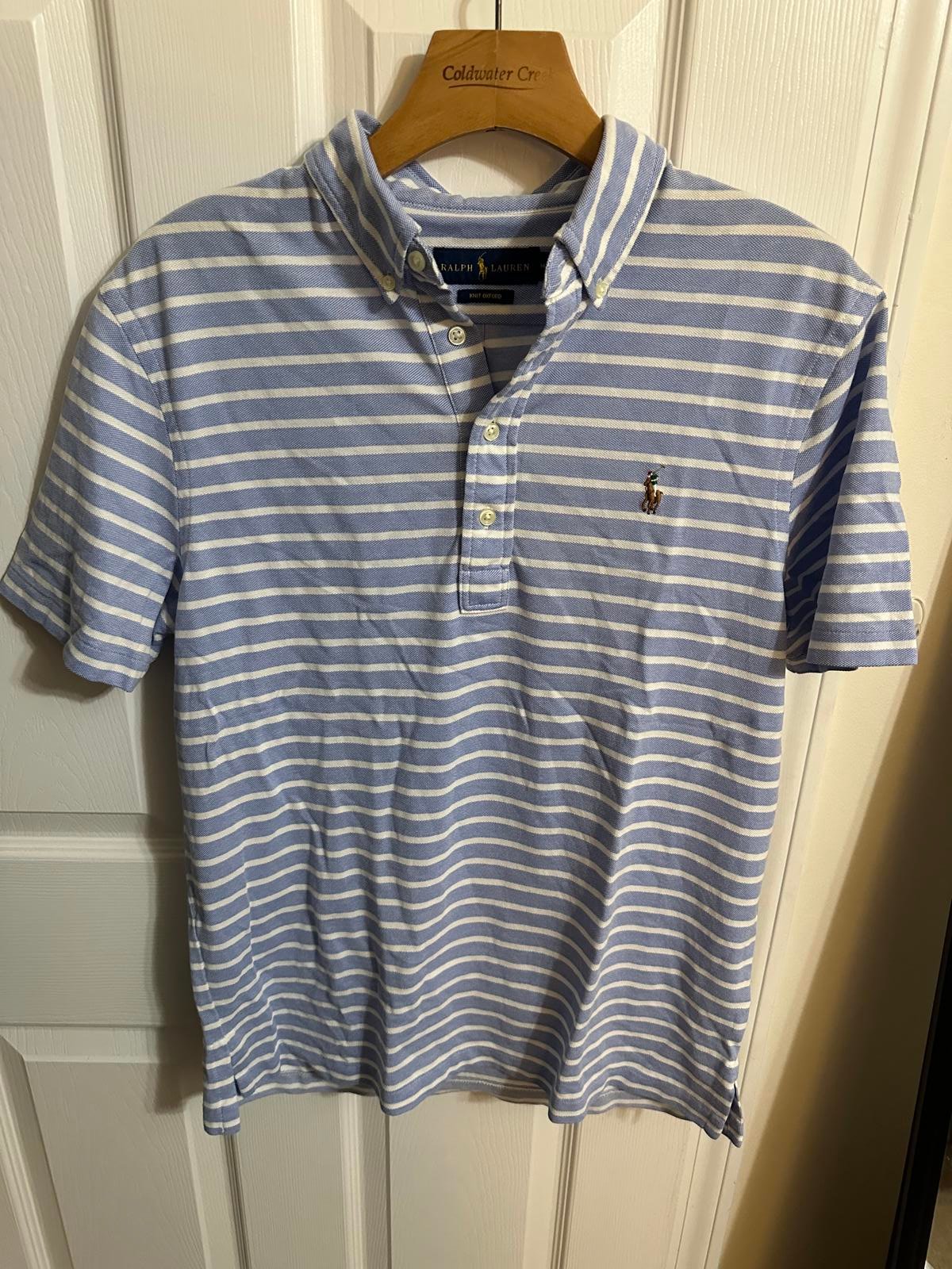 Ralph Lauren Men's Blue and White Striped Polo Shirt
