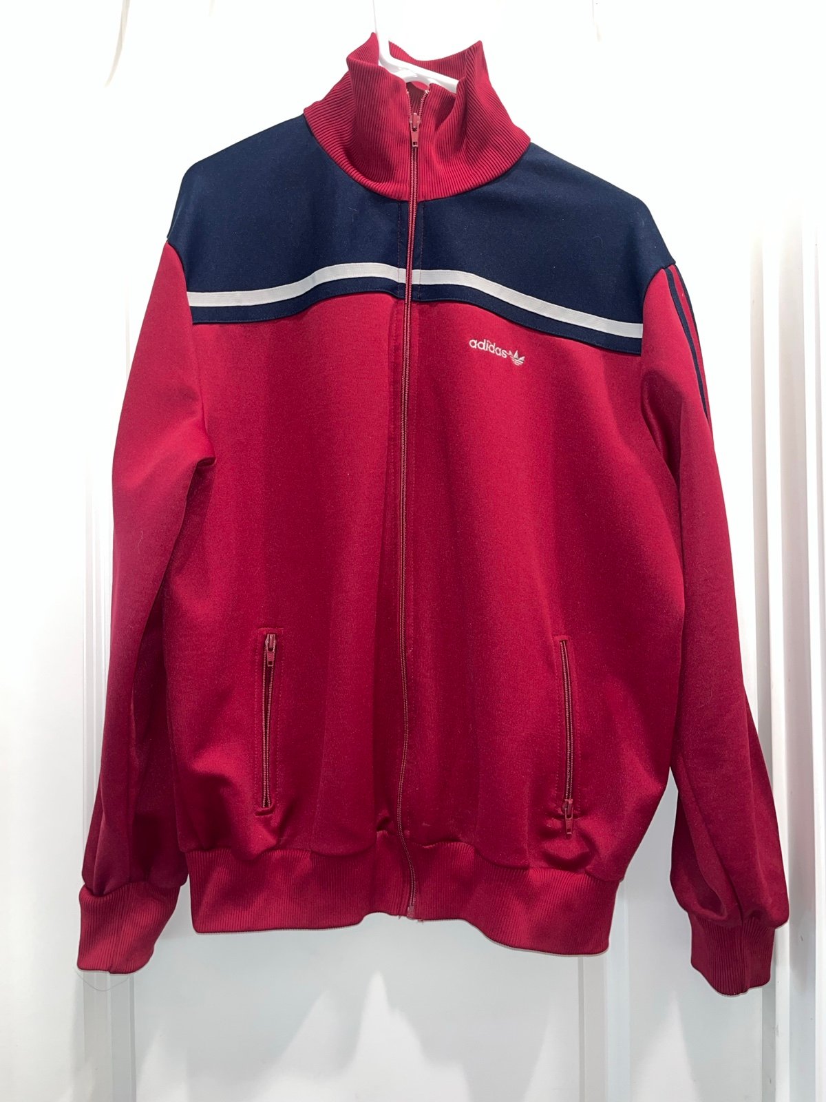80's vintage Adidas Classical Trefoil Maroon/Navy 3 Stripe Track Jacket