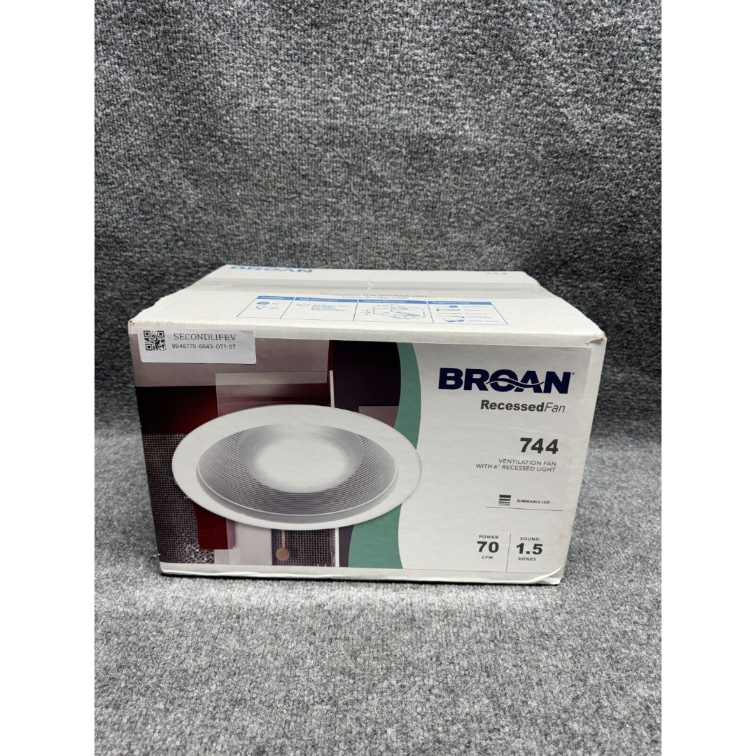 Broan-NuTone 744 Recessed Light Ventilation Fan, 70 CFM, 1.5 Sones, White