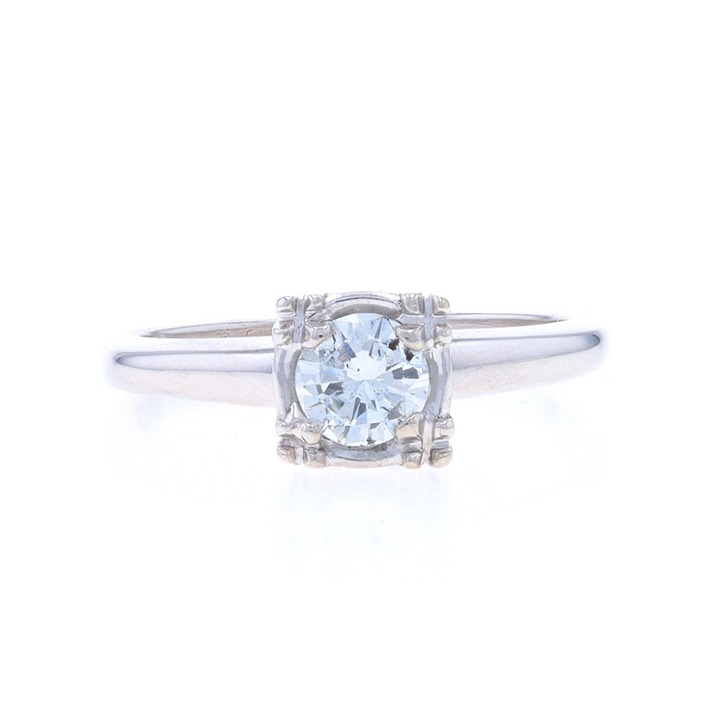 White Gold Diamond Vintage Solitaire Engagement Ring 14k Rnd Brill .38ct LX4053