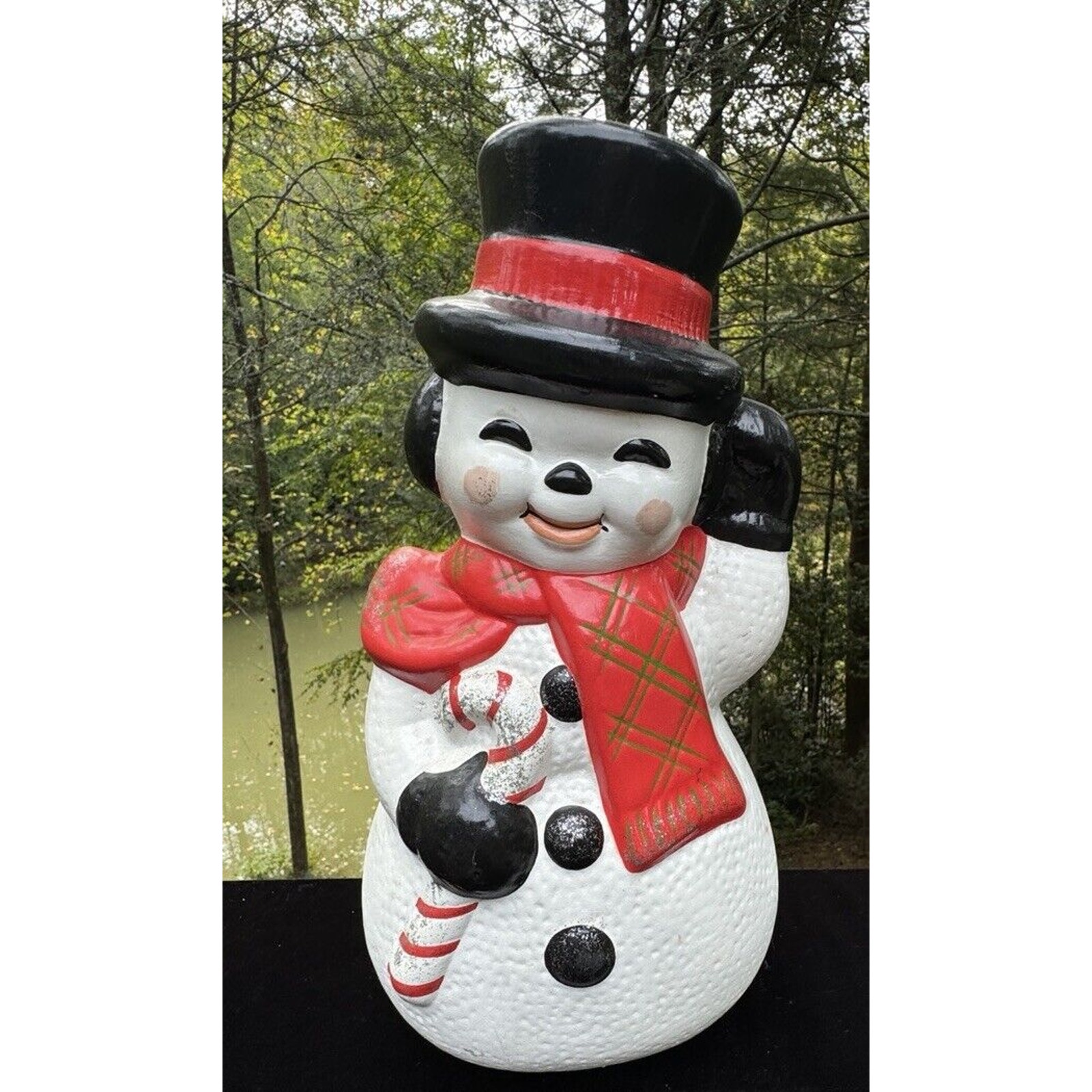 Vintage Snowman Frosty Ceramic Mold 15” Top Hat Candy Cane Scarf Hand Painted
