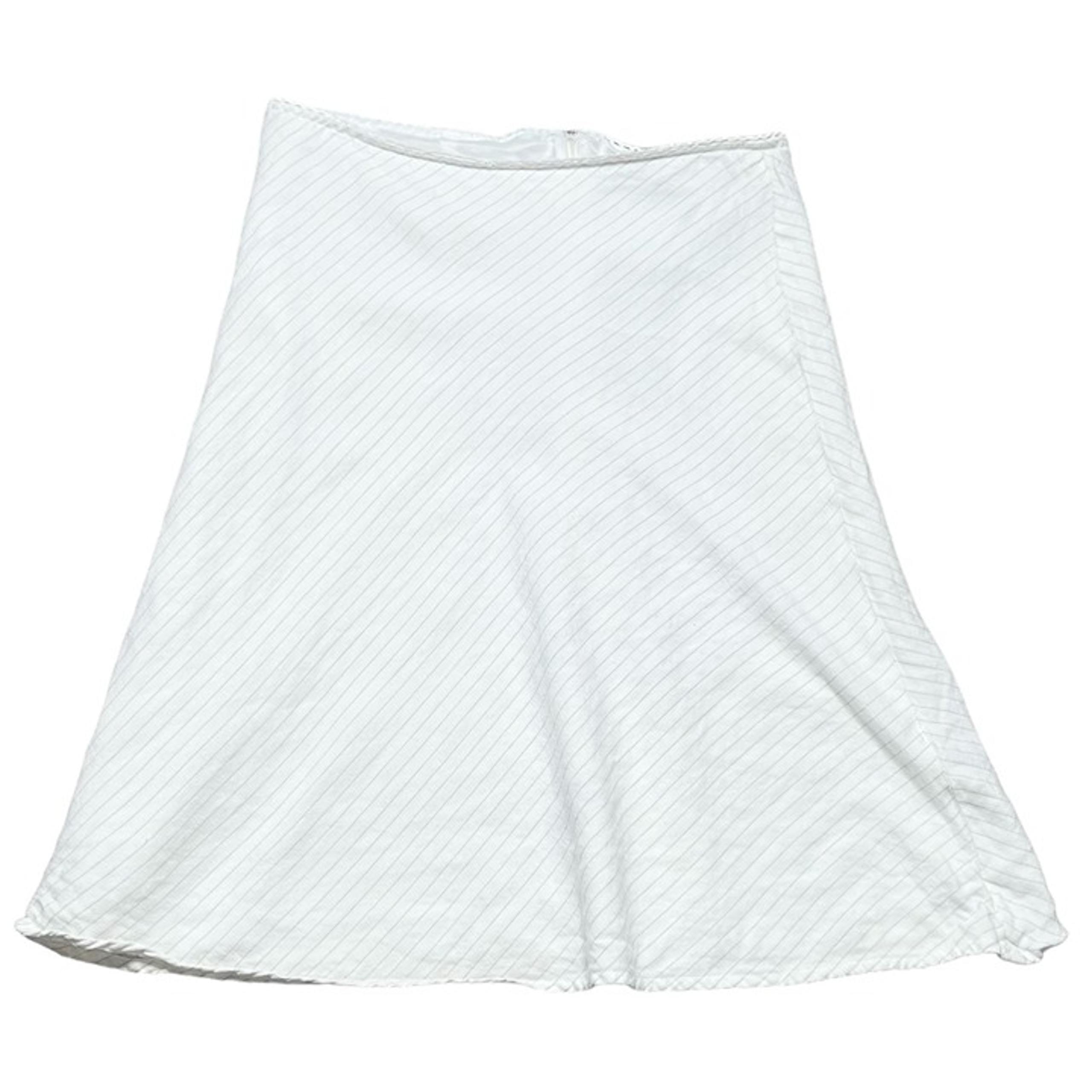Willi Smith Skirt Womens Size 8 White Grey Striped A-Line Linen Blend
