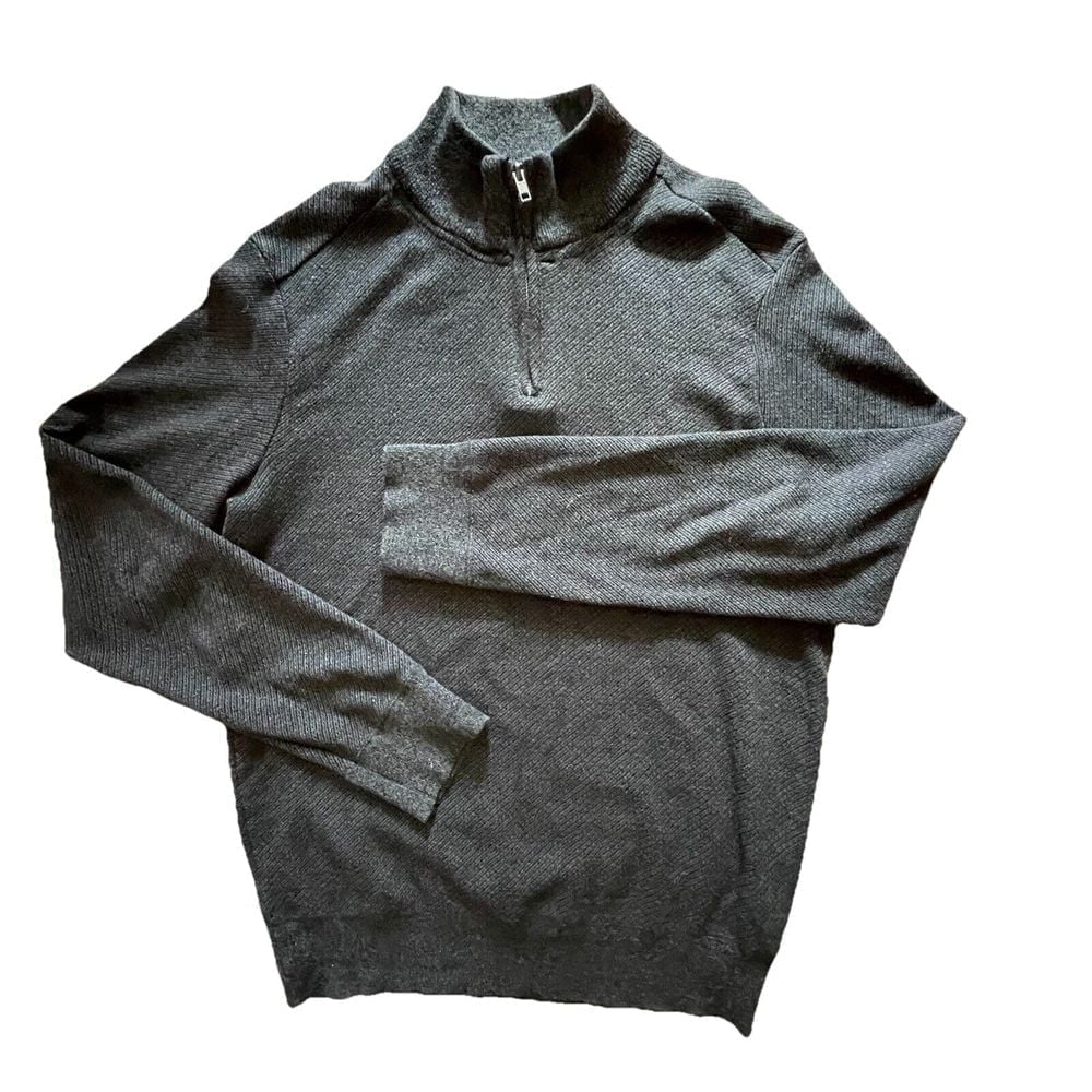 Robert Graham Men's Quarter Zip Pullover Sweater Luxury Knit Gray Size Large