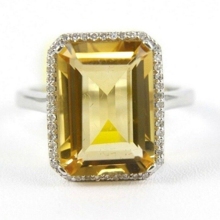 Emerald Cut Citrine Diamond Gold Ring
