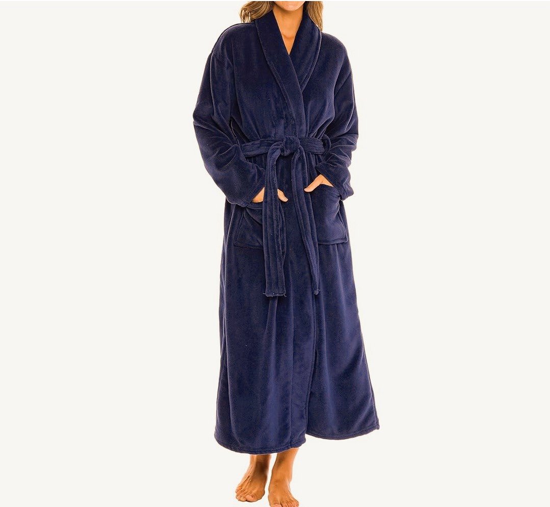 Amanda Stewart Intimates Women’s Navy Blue Plush Bath Robe Pockets Size L