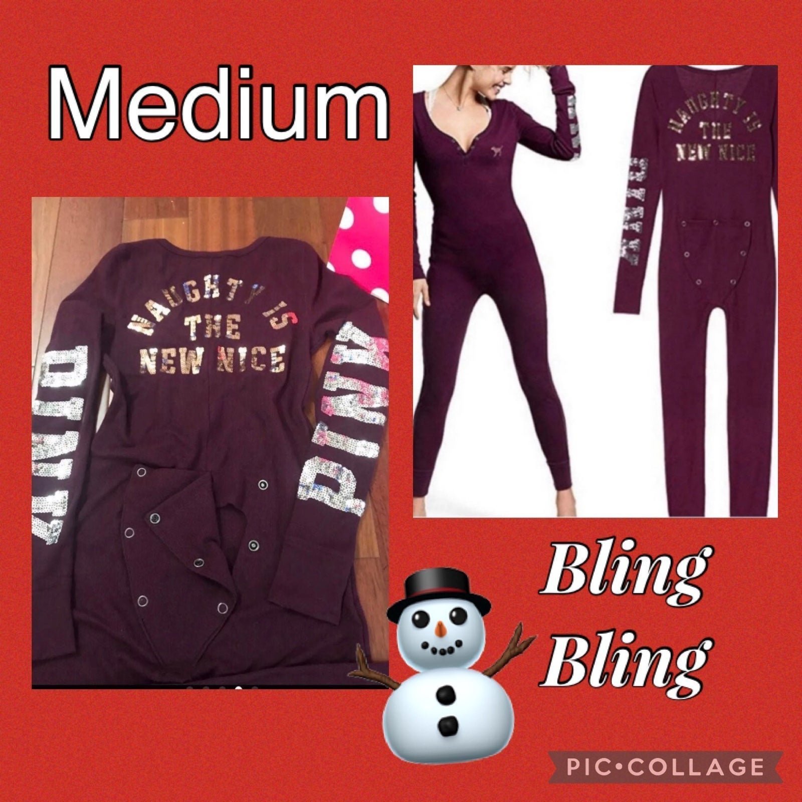 VS PINK BLING Holiday Christmas Onesie - MEDIUM