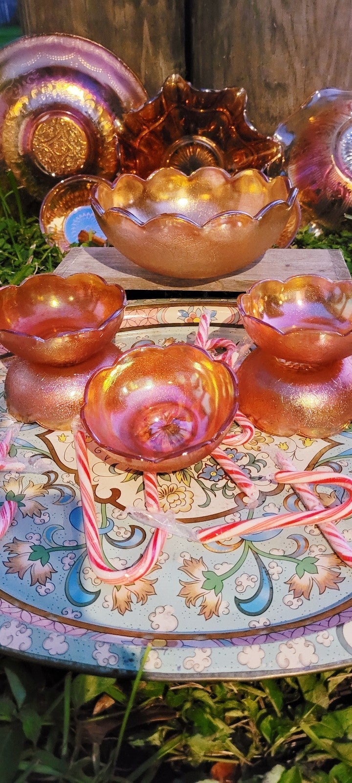 Vintage Jeannette Crackle Iridescent Marigold, Berry Bowl Set, x5