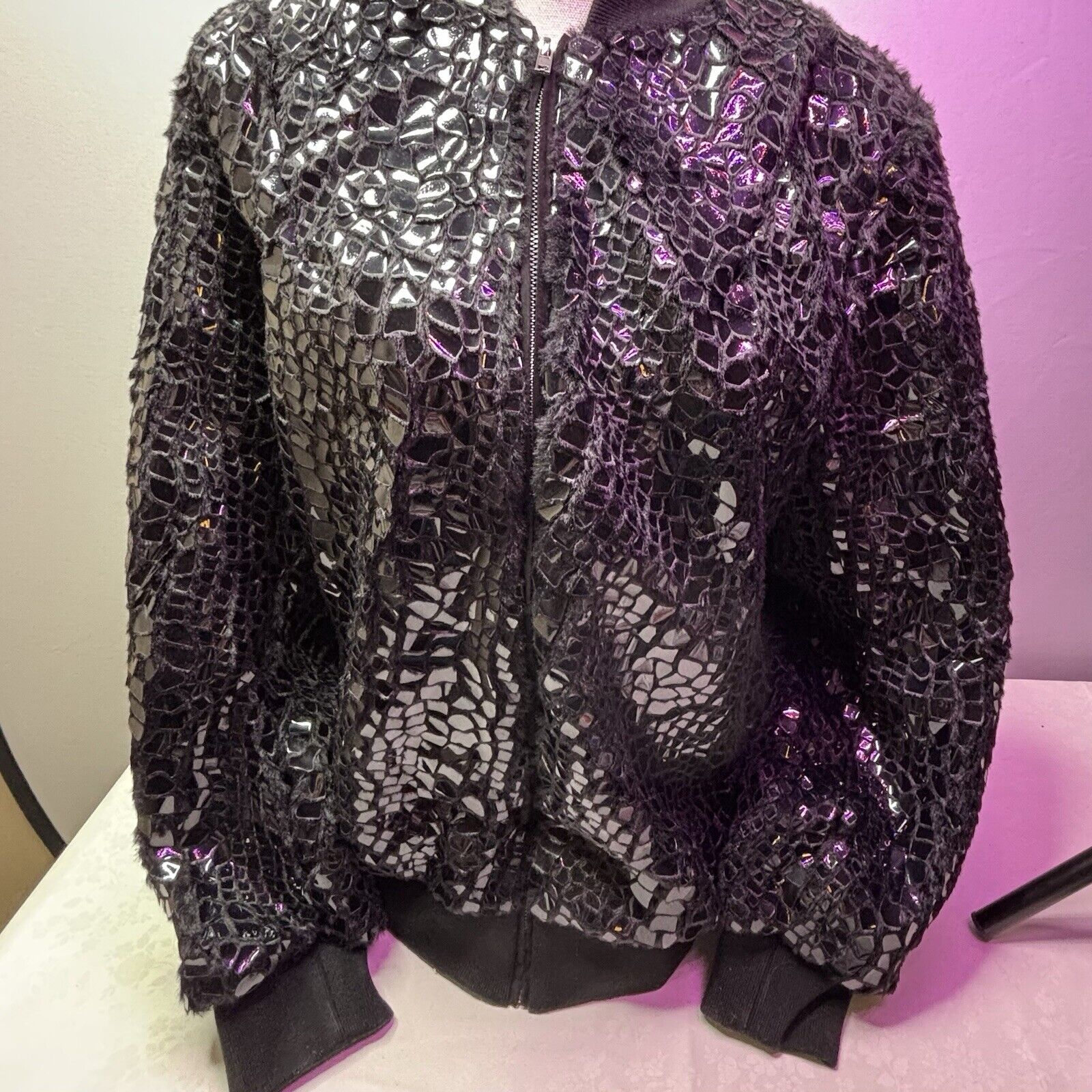 Furious Fur Jacket Bomber Jacket Black Women's Faux Fur DJ108 Medium