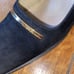 Vintage Gucci Italy Classic Suede Pumps Gold Bar Block Heel Square Toe Size 5 B