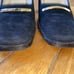 Vintage Gucci Italy Classic Suede Pumps Gold Bar Block Heel Square Toe Size 5 B