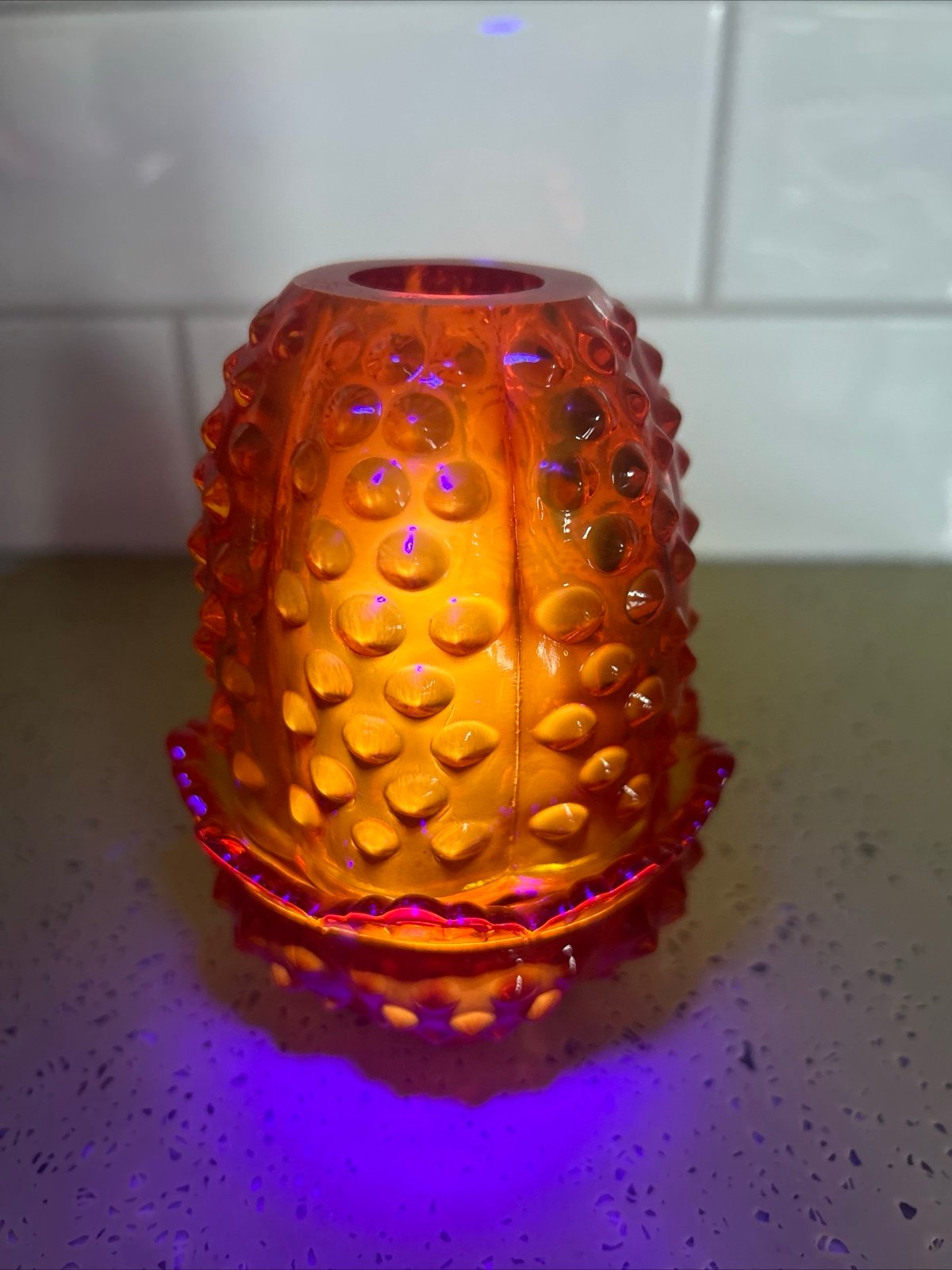 Fenton Orange Fairy Light Hobnail Tealight Candle Holder Opal Glass 60's Glows