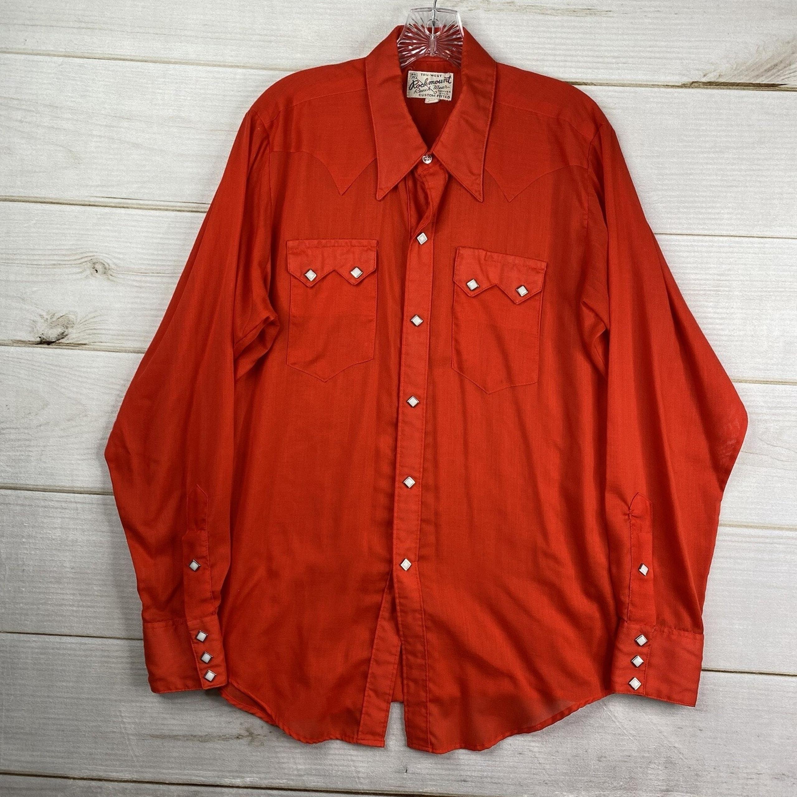 Rockmount Ranch Wear Men Shirt M Solid Red Diamond Pearl Snap Sawtooth Pockets