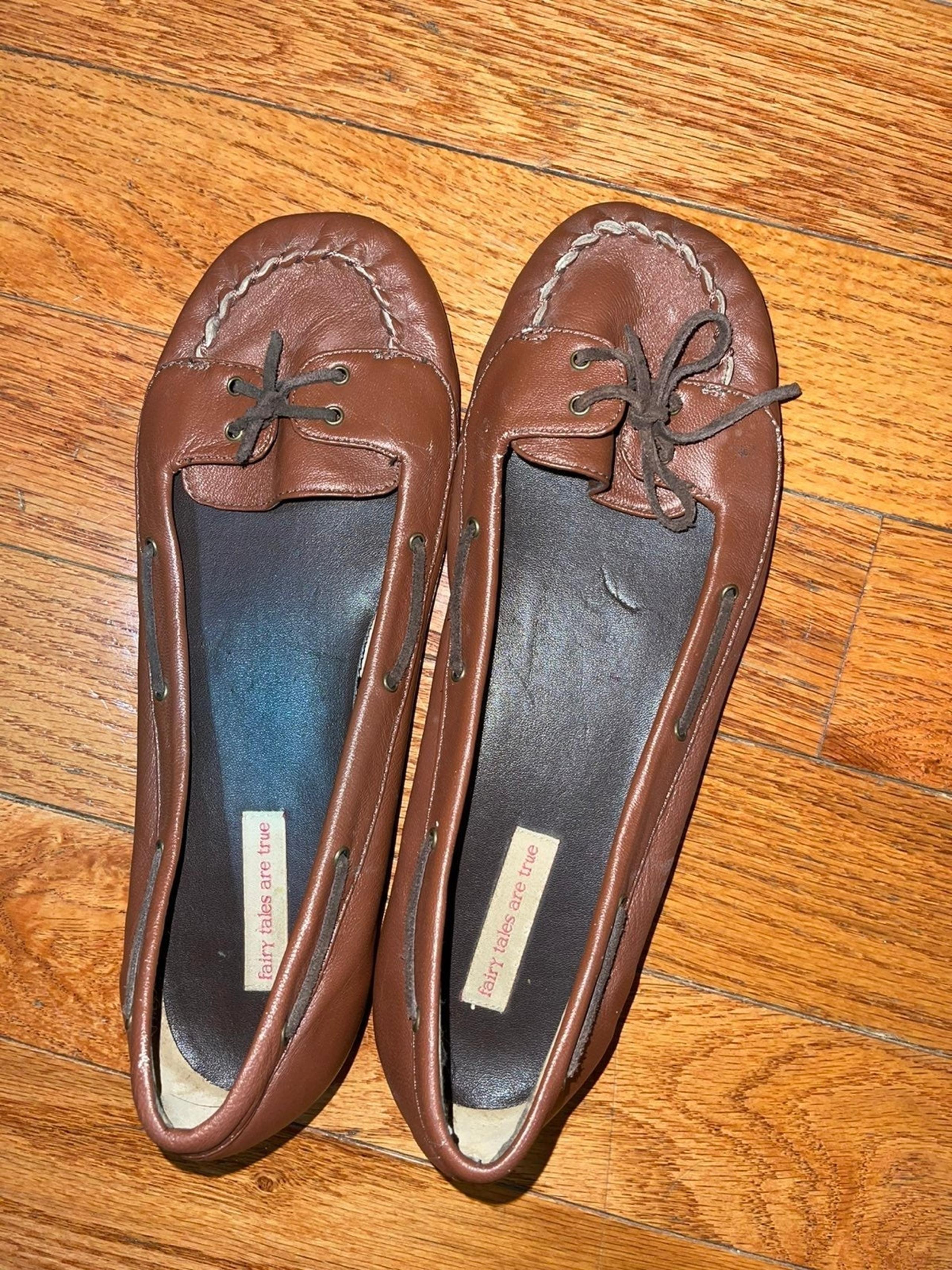 Brown boho penny loafer flats