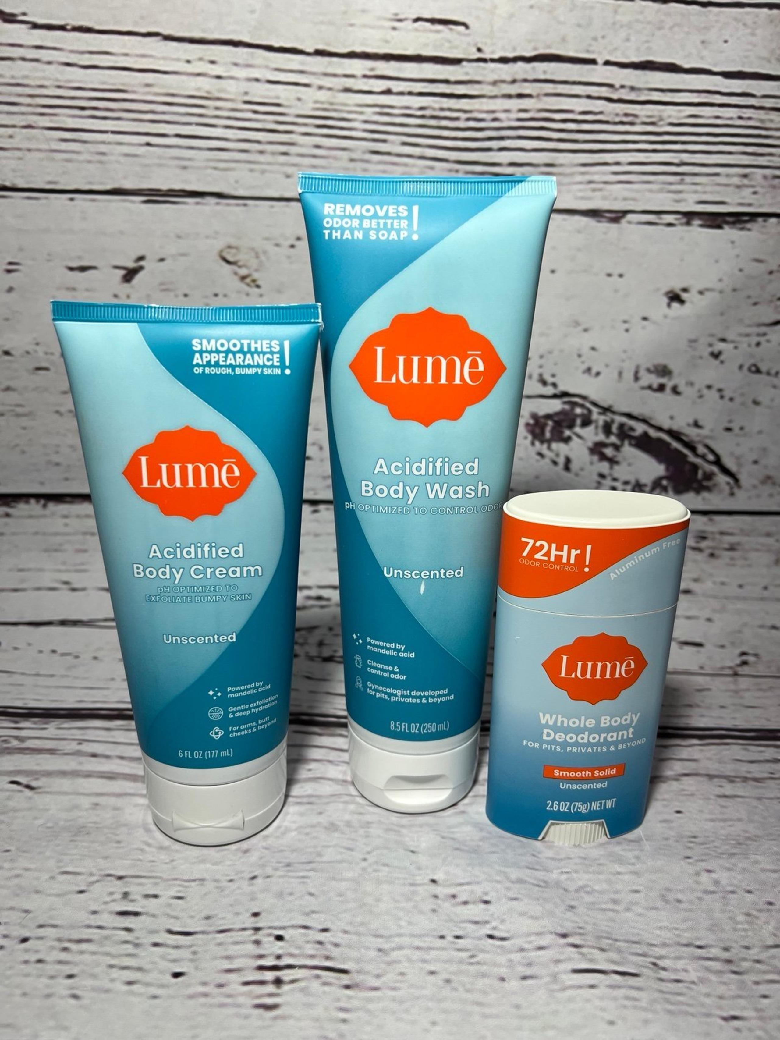 ✨LUME Bundle~ Unscented Deodorant, Body Wash, Acidified Cream