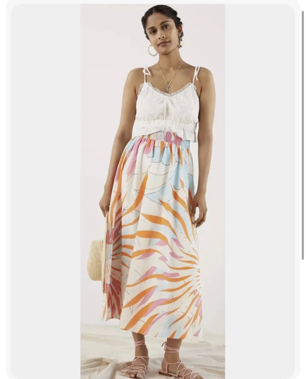 Anthropologie Maeve Floral Burst Multi Pleated Maxi Skirt Elastic Waist SZ small