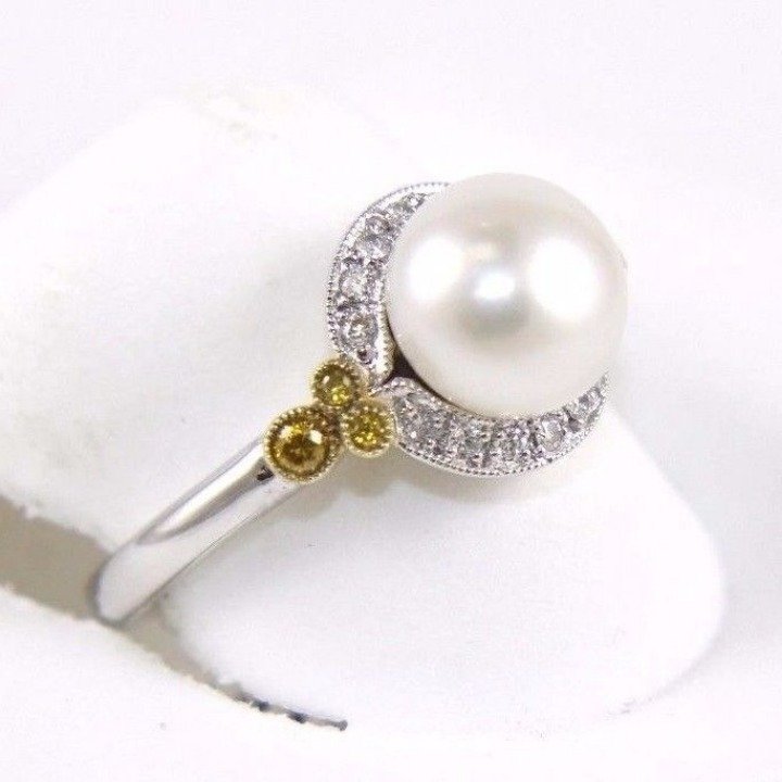 Freshwater Pearl & Diamond 14k Gold Ring