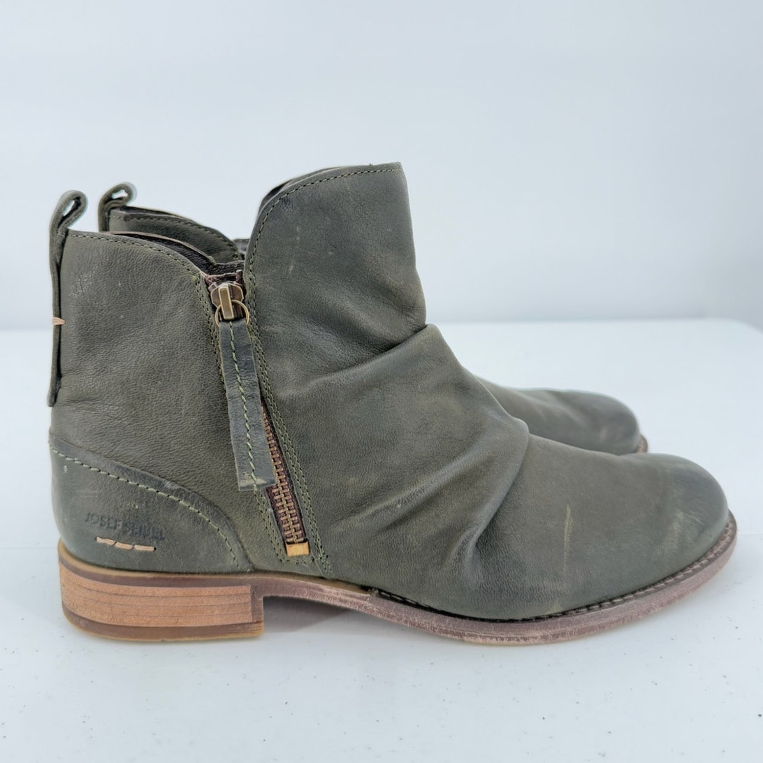 NEW Josef Seibel Women's Green Bosco Distressed Leather Zip Ankle Boots Size 40