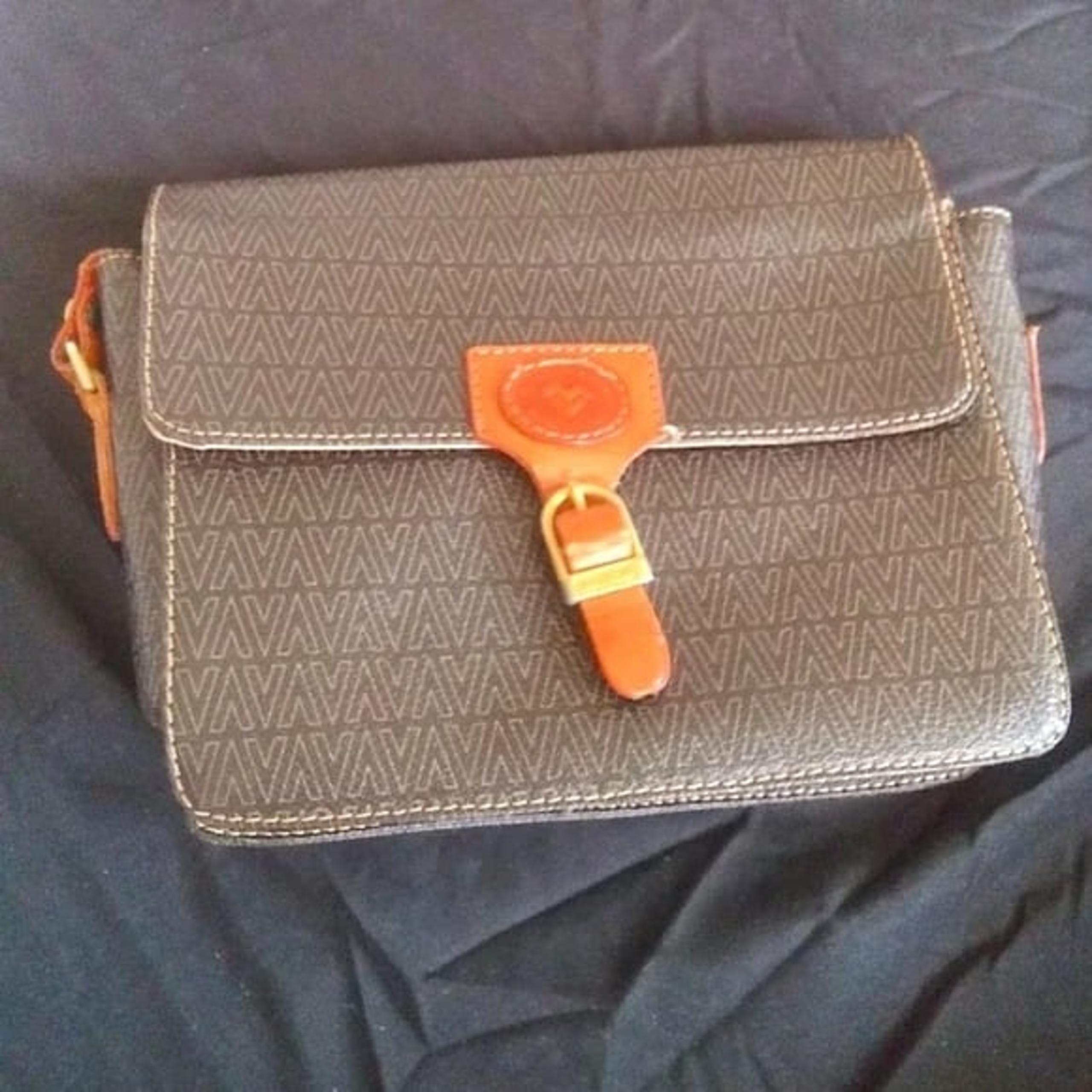 MARIO VALENTINO brown leather vintage 2 way 3way shoulder bag crossbody clutch