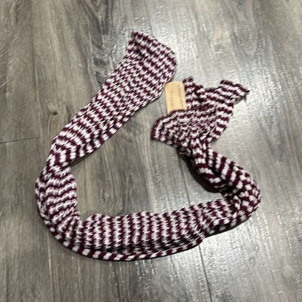 NWT Chan Luu Ruby Red Almond Oil White Stripe Knit Scarf Women's