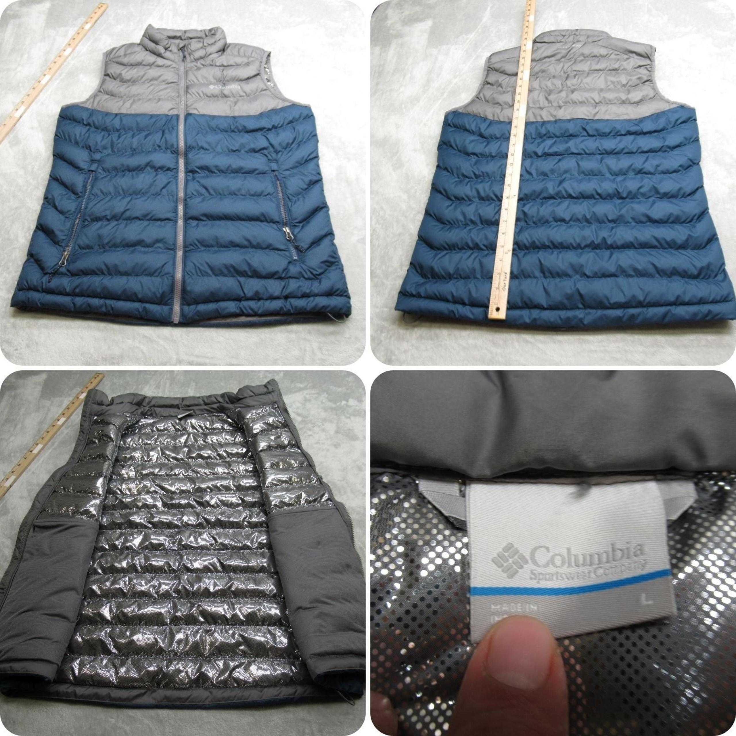 Columbia Vest Mens Large Gray Blue Full Zip Omni Heat Insulated Quilted Puffer