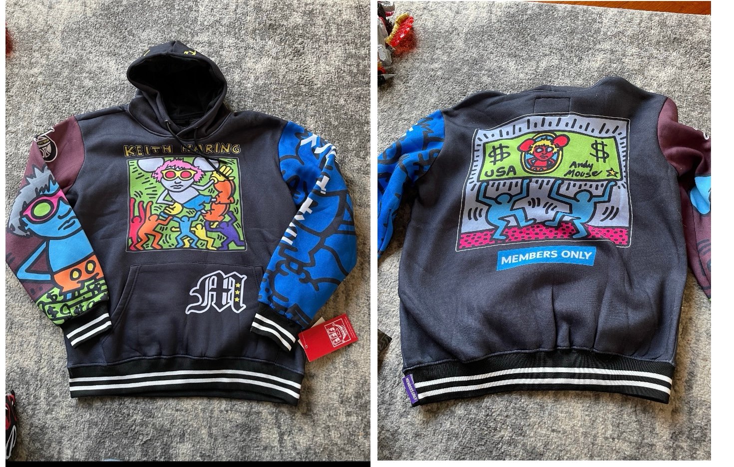 Keith Haring x Members Only Hooded Sweatshirt Hoodie Andy Mouse Art Size Small