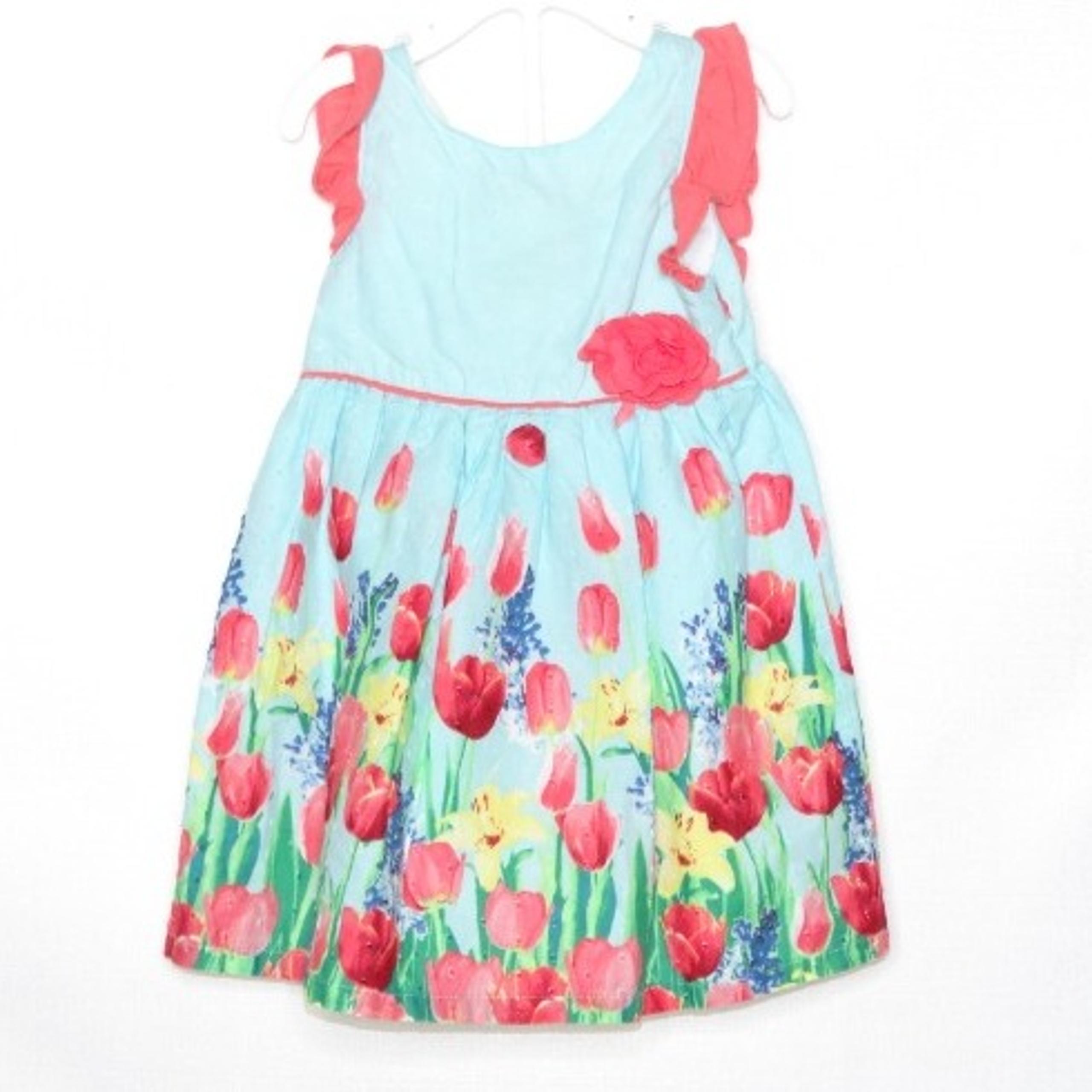Penelope Mack Toddler Girls 18 Months Blue Floral Sundress w/ Swiss Dots