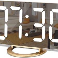Digital Alarm Clock,LED and Mirror Desk Clock Large Display,with Dual USB