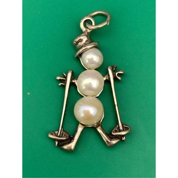.925 Snowman Pearl Vintage Sterling Silver Jewelry Charm #skiing