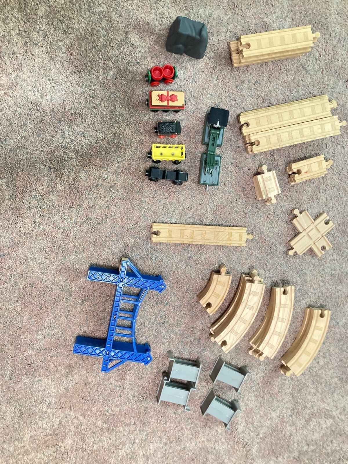 Wooden train set and activity rug