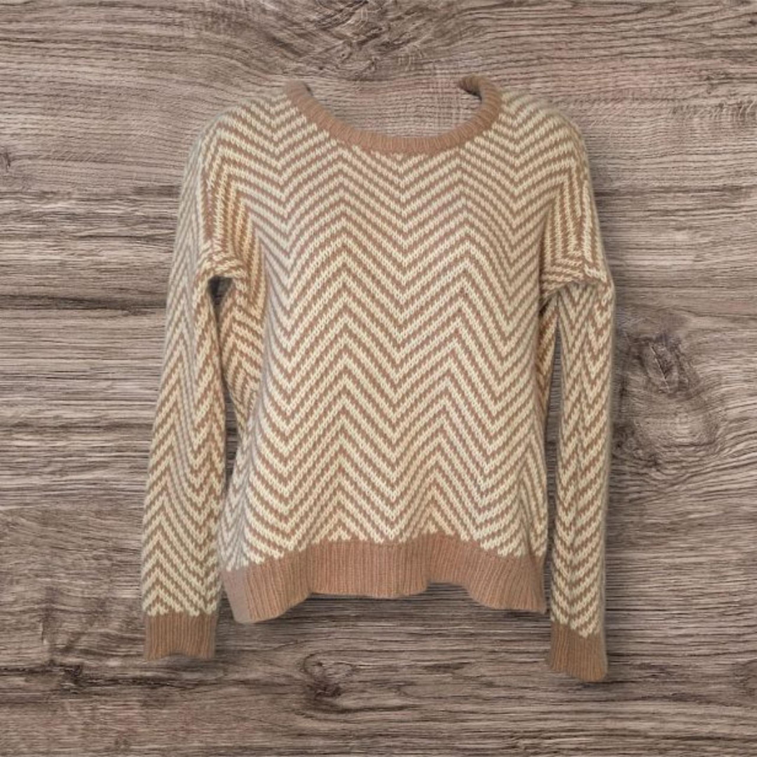 Ganni Zig Zag Sweater Candy Floss Brown Womens Sz M Wool Angora Blend