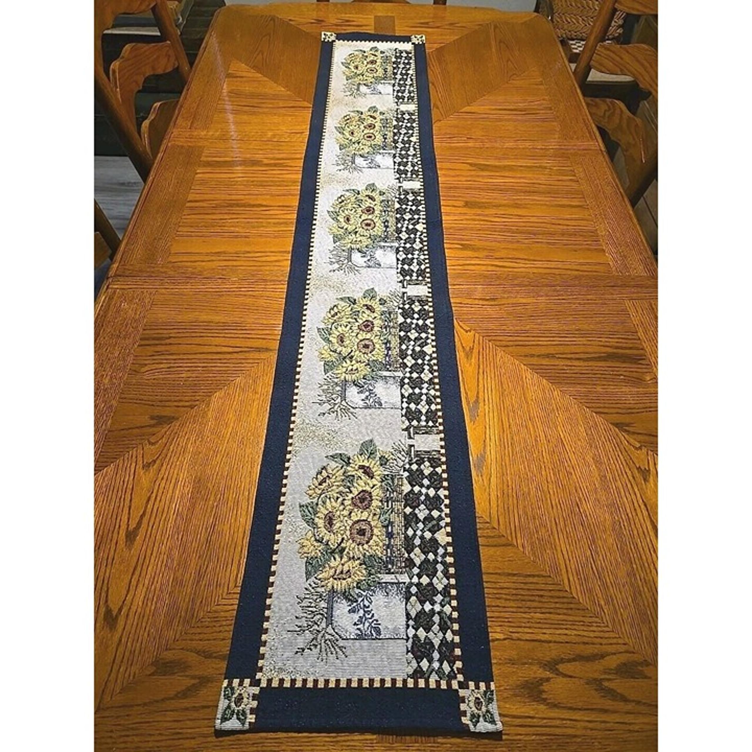 VTG Tapestry Table Runner  Sunflowers Basket Country Farmhouse Cottagecore 66x11